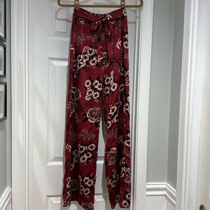 Satin floral tie front pants by Charlotte Russe -size smalll